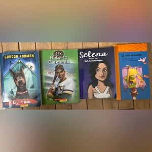 A lot of 4 Spanish books for intermediate level for school age classroom